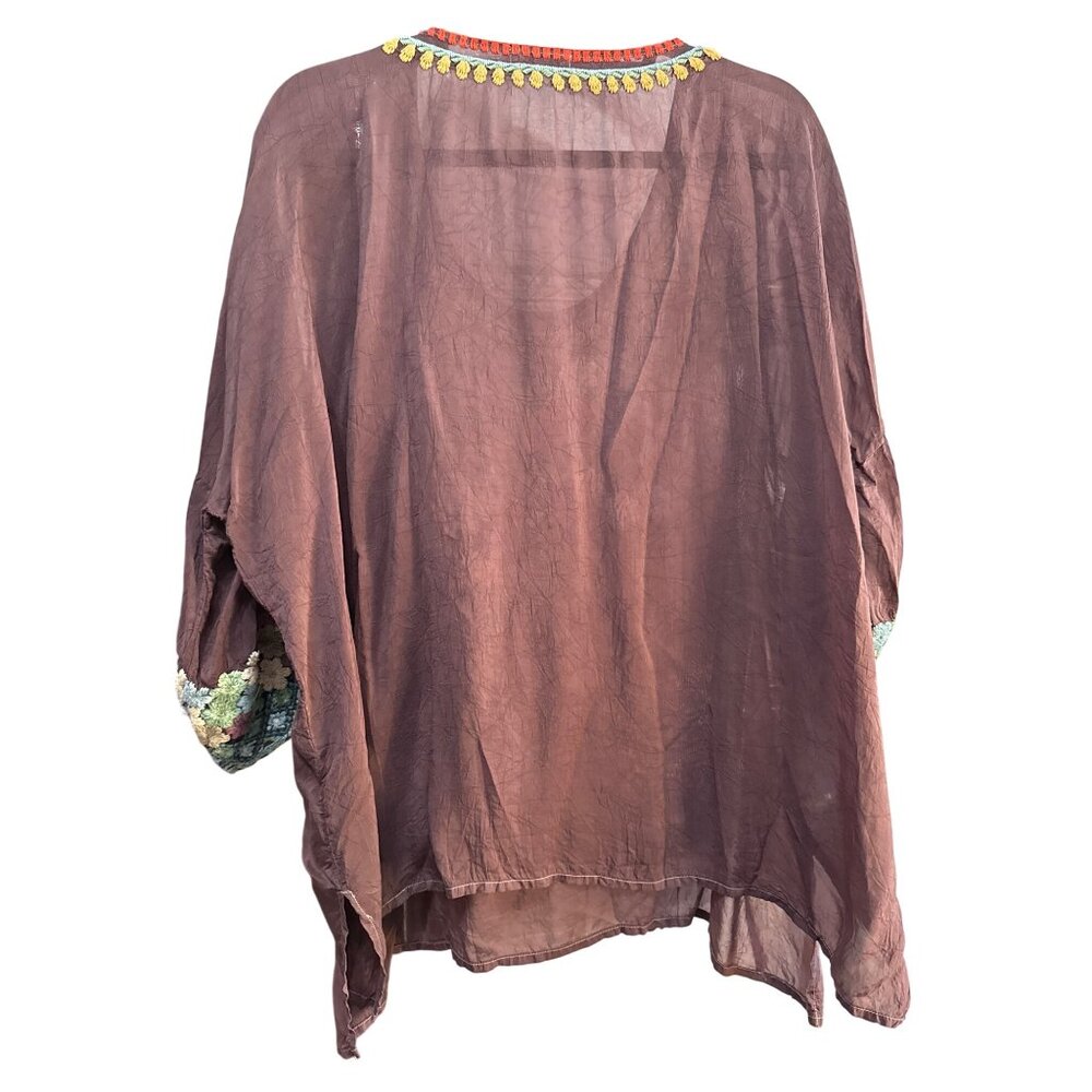 Johnny Was Size XL RUNS LARGE Womens Embroidered Pattern Semi-sheer Top Peacock - Picture 4 of 7